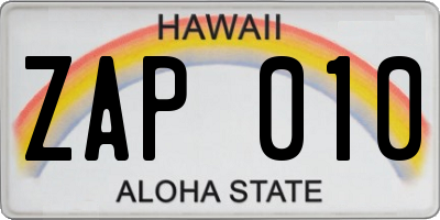 HI license plate ZAP010