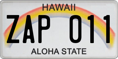HI license plate ZAP011
