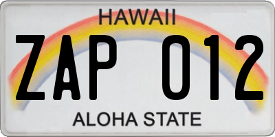 HI license plate ZAP012