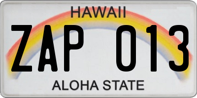 HI license plate ZAP013
