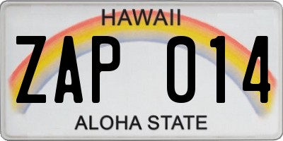 HI license plate ZAP014