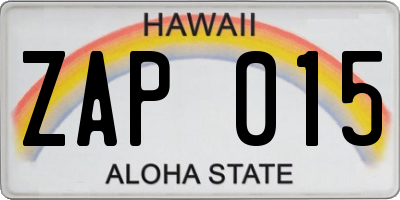 HI license plate ZAP015