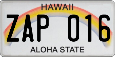 HI license plate ZAP016