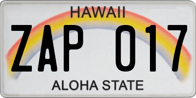 HI license plate ZAP017