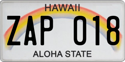 HI license plate ZAP018