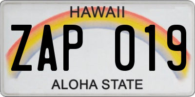 HI license plate ZAP019