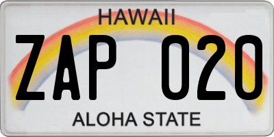 HI license plate ZAP020