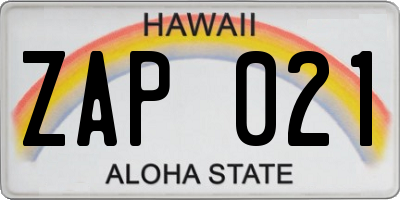 HI license plate ZAP021