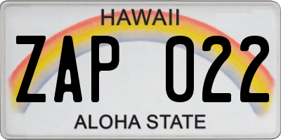 HI license plate ZAP022