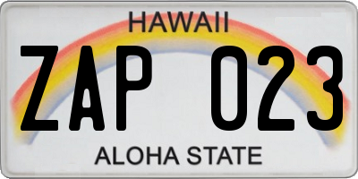 HI license plate ZAP023
