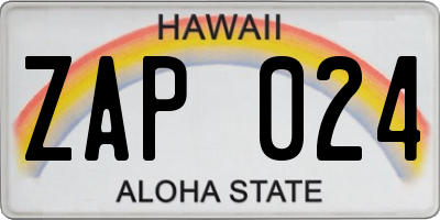 HI license plate ZAP024