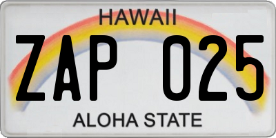 HI license plate ZAP025