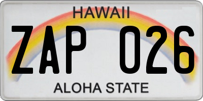 HI license plate ZAP026
