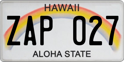 HI license plate ZAP027