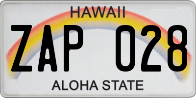 HI license plate ZAP028