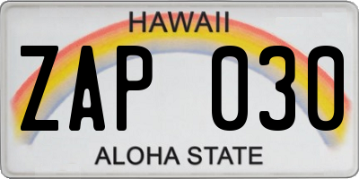 HI license plate ZAP030