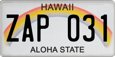HI license plate ZAP031