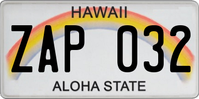 HI license plate ZAP032