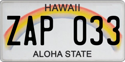 HI license plate ZAP033