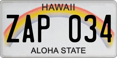 HI license plate ZAP034