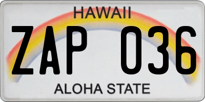 HI license plate ZAP036