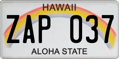 HI license plate ZAP037