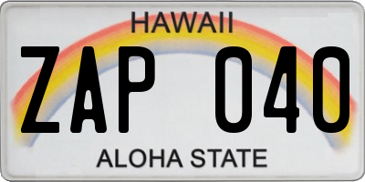 HI license plate ZAP040