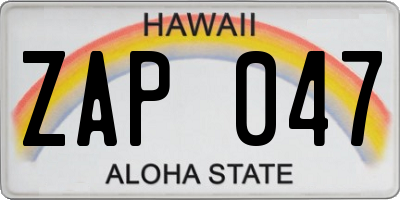 HI license plate ZAP047