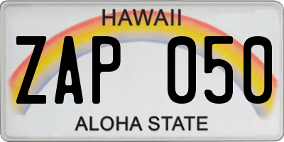 HI license plate ZAP050