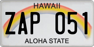 HI license plate ZAP051