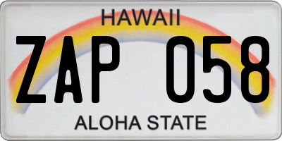 HI license plate ZAP058