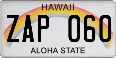 HI license plate ZAP060