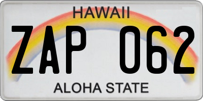 HI license plate ZAP062