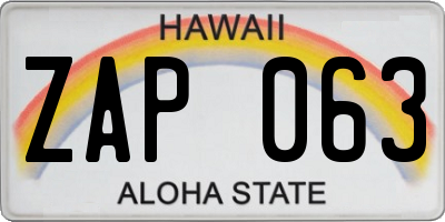HI license plate ZAP063
