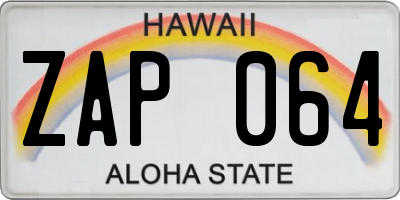 HI license plate ZAP064