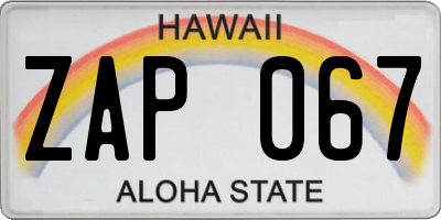 HI license plate ZAP067