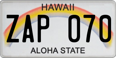 HI license plate ZAP070