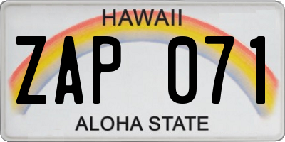 HI license plate ZAP071