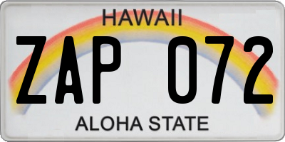HI license plate ZAP072