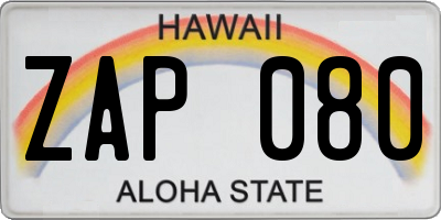 HI license plate ZAP080