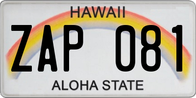 HI license plate ZAP081