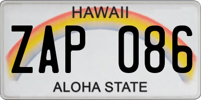 HI license plate ZAP086