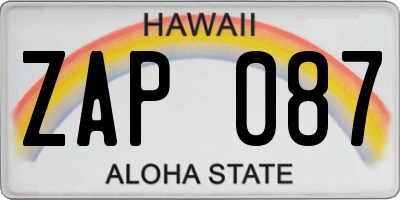 HI license plate ZAP087