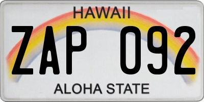 HI license plate ZAP092