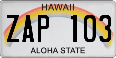 HI license plate ZAP103