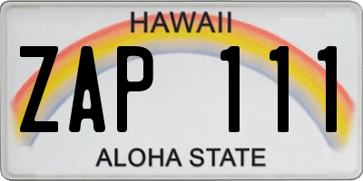 HI license plate ZAP111