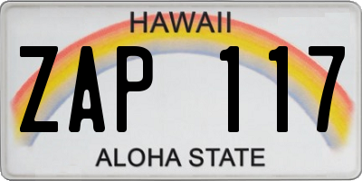 HI license plate ZAP117