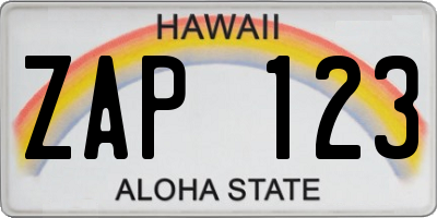 HI license plate ZAP123
