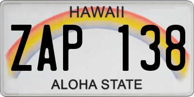 HI license plate ZAP138