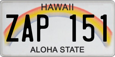 HI license plate ZAP151
